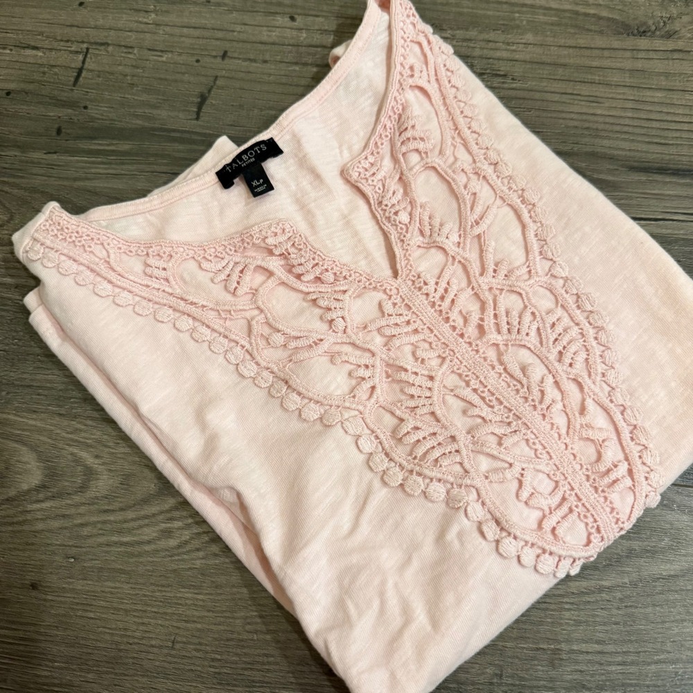 Talbots Petites Pink Cotton Crochet Lace Bib Sleeveless Tank Top XLP